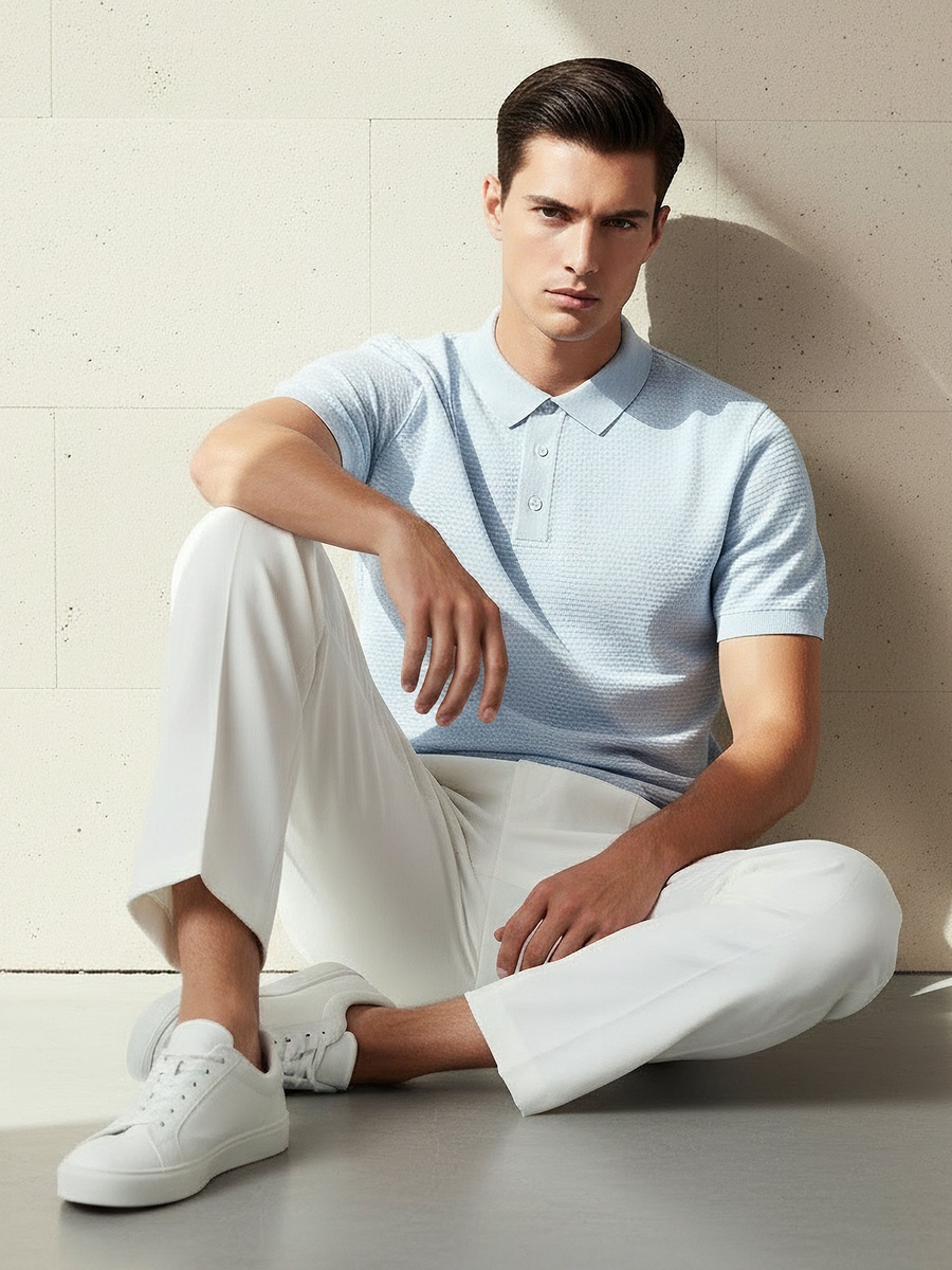 Men Short Sleeves Textured Polo T-Shirt