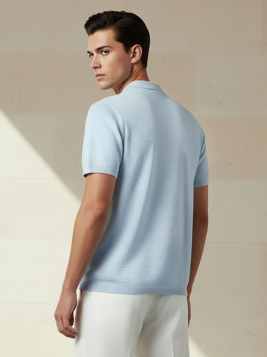 Men Short Sleeves Textured Polo T-Shirt