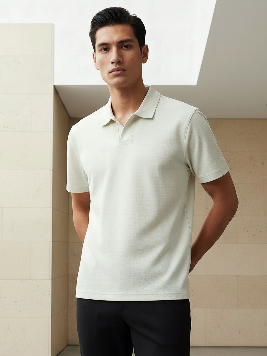 Men Short Sleeves Johnny Collar Polo T-Shirt