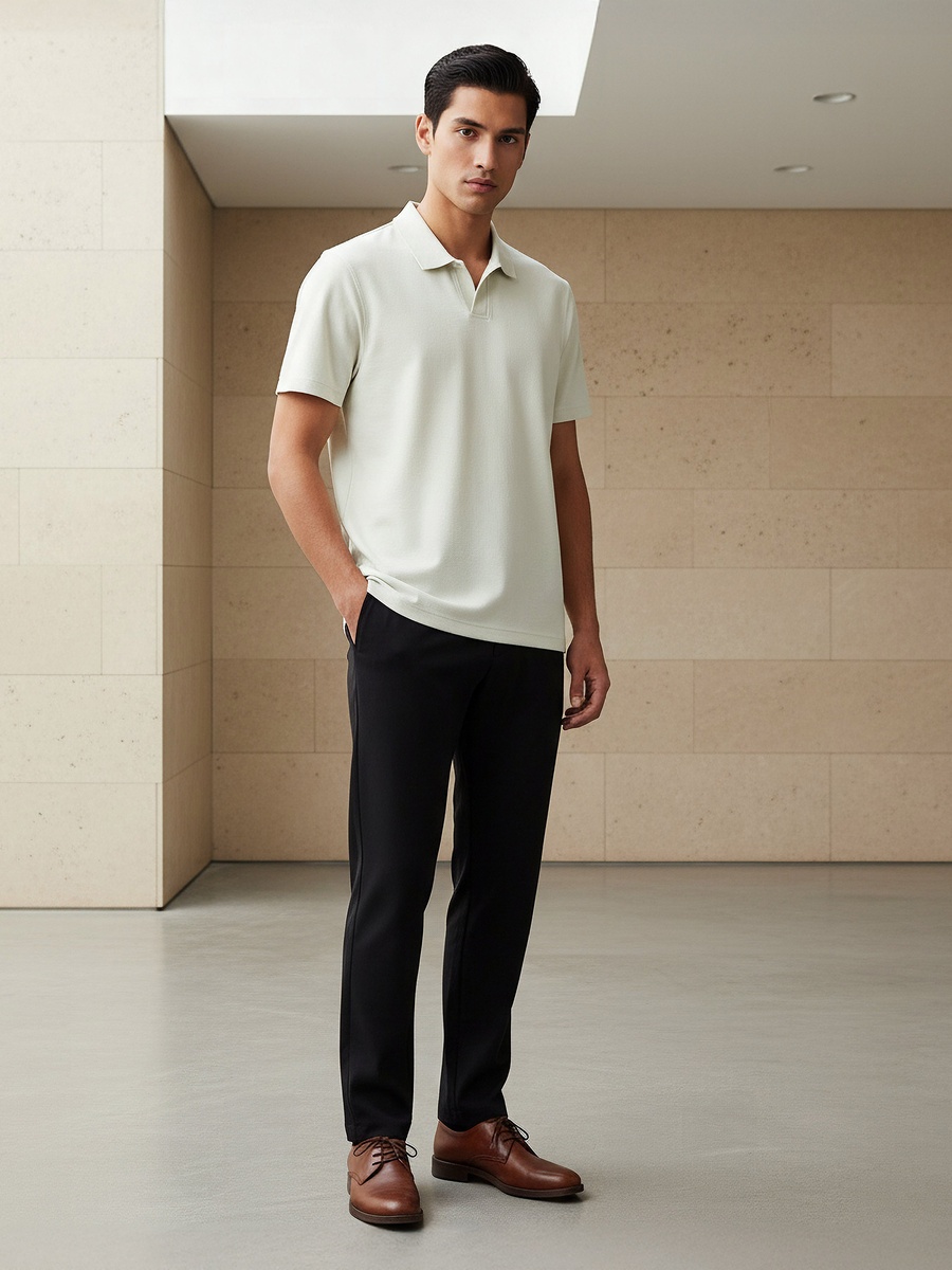 Men Short Sleeves Johnny Collar Polo T-Shirt
