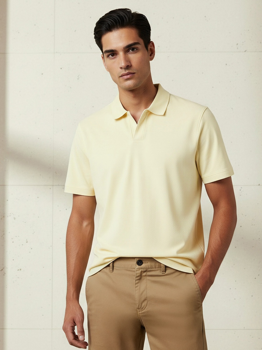 Men Short Sleeves Johnny Collar Polo T-Shirt