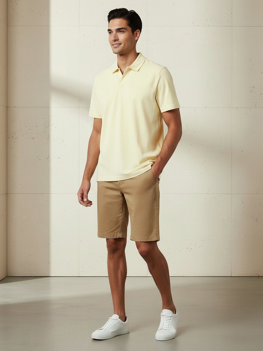 Men Short Sleeves Johnny Collar Polo T-Shirt