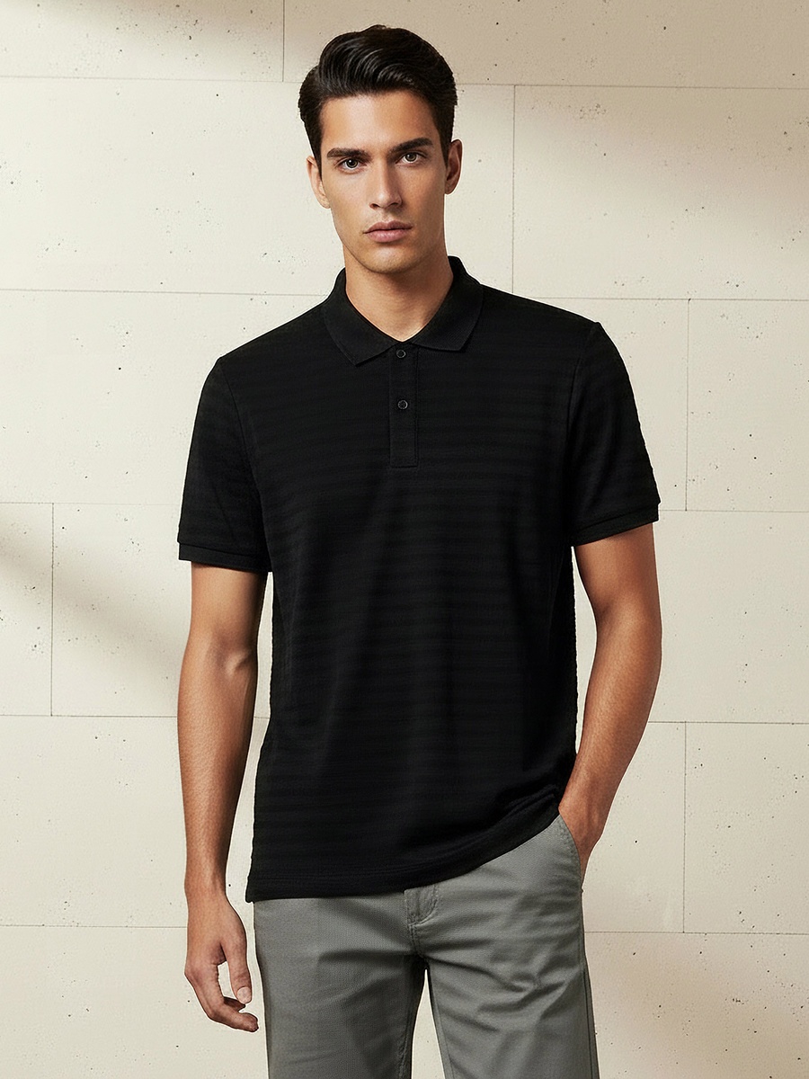 Men Short Sleeves Textured Polo T-Shirt