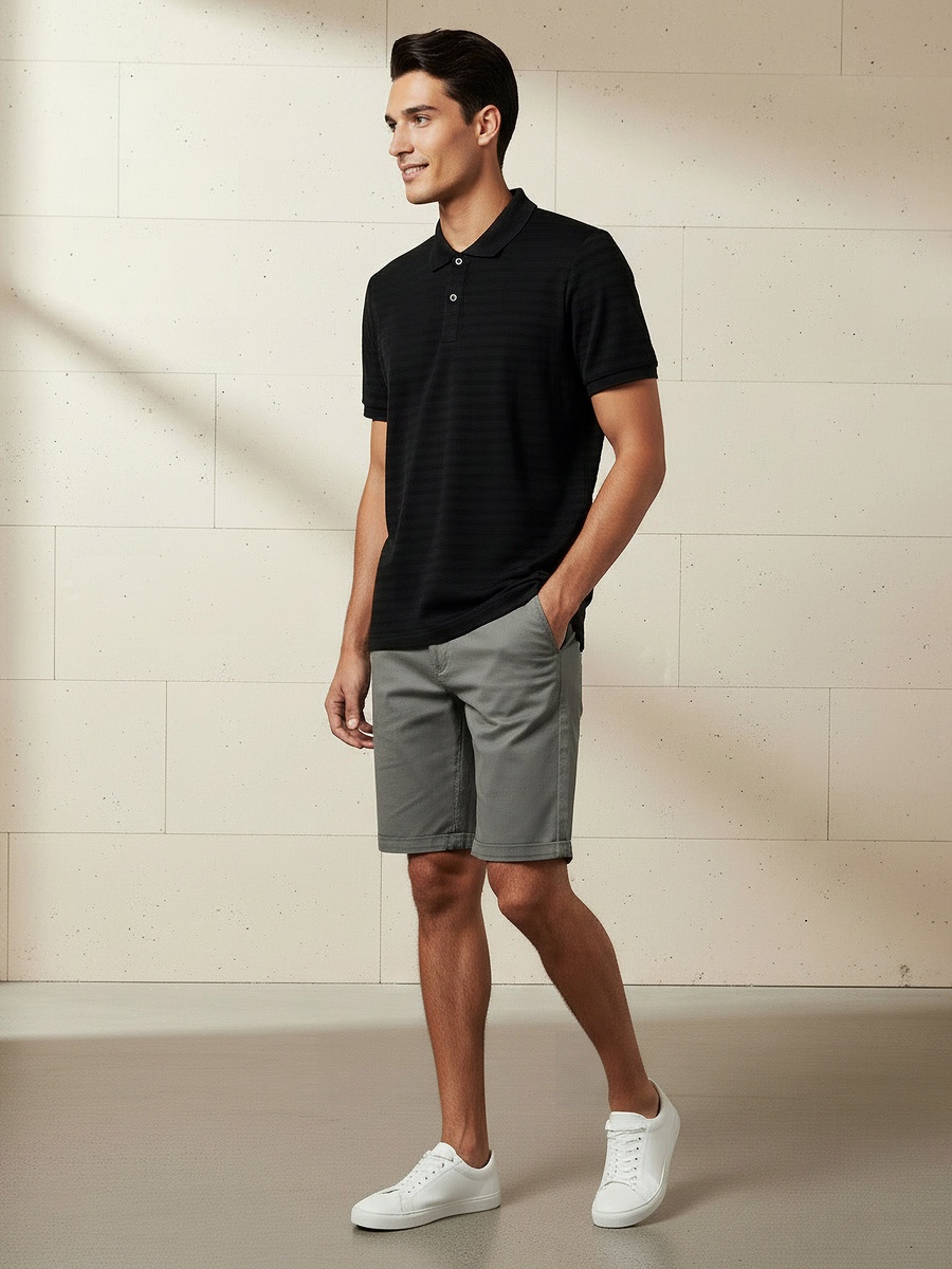 Men Short Sleeves Textured Polo T-Shirt