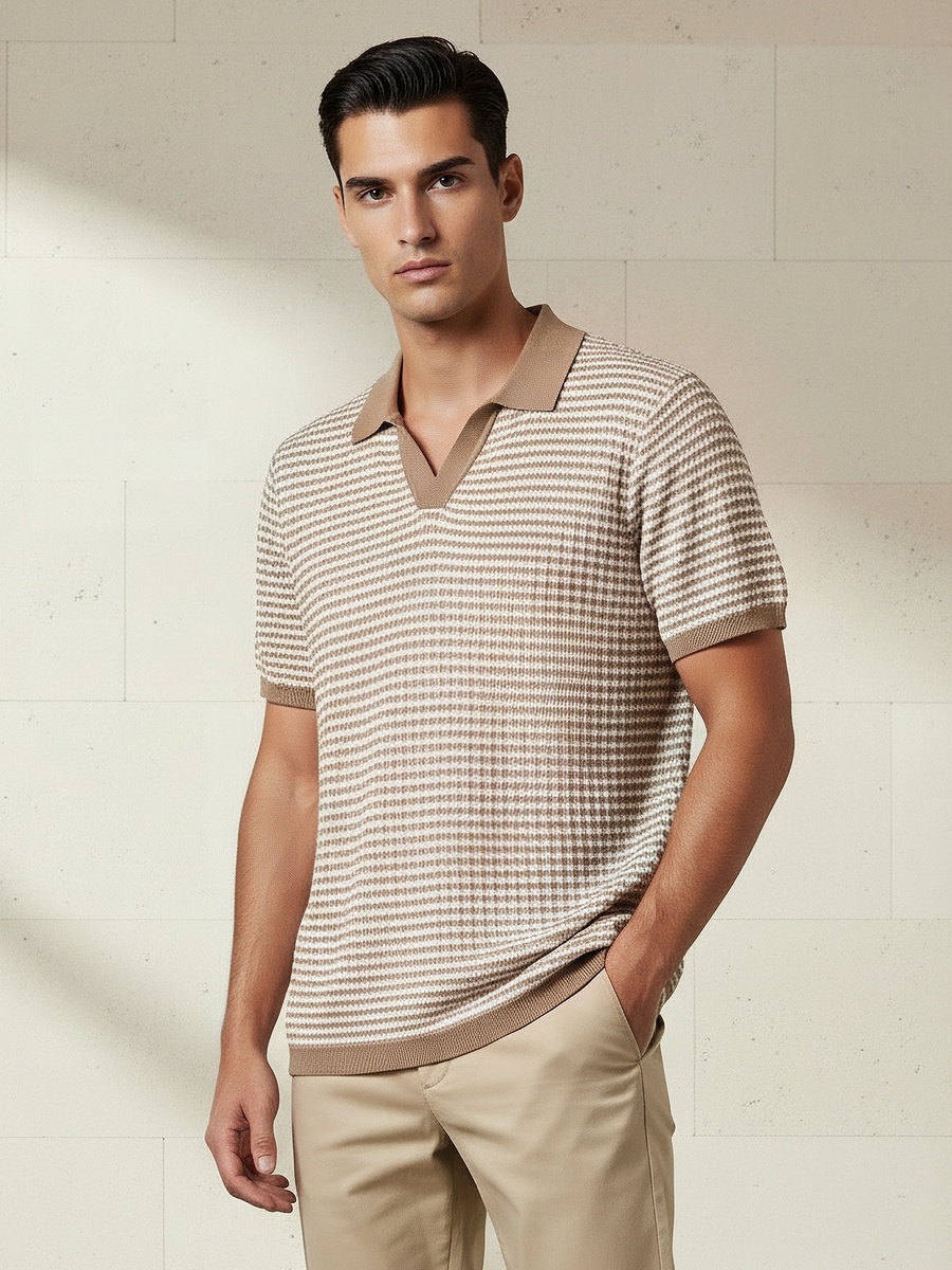 Men Short Sleeves Textured Polo T-Shirt