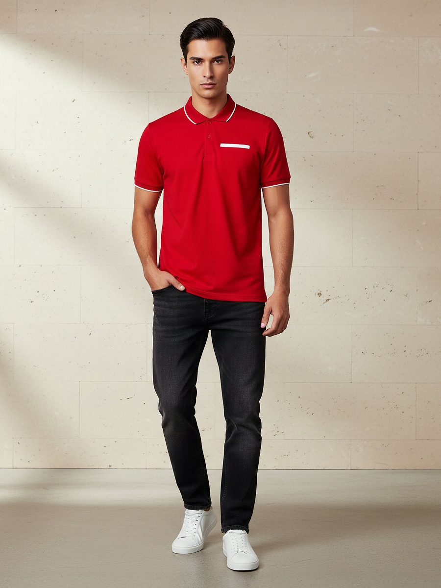 Men Short Sleeves Textured Polo T-Shirt