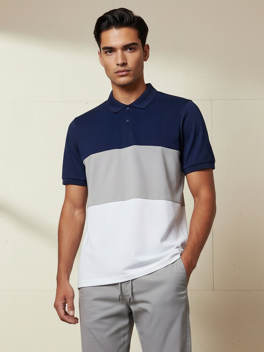 Men Short Sleeves Colourblock Polo T-Shirt