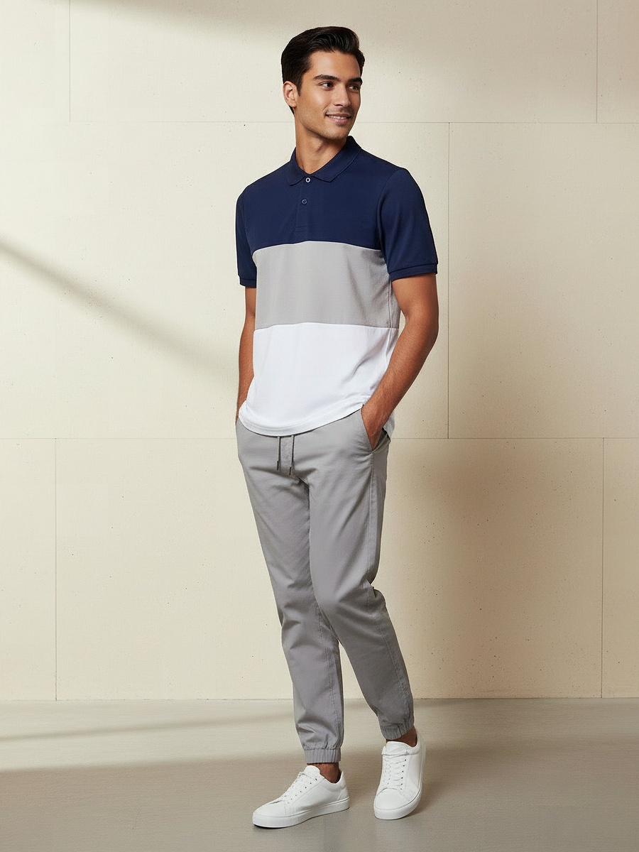 Men Short Sleeves Colourblock Polo T-Shirt