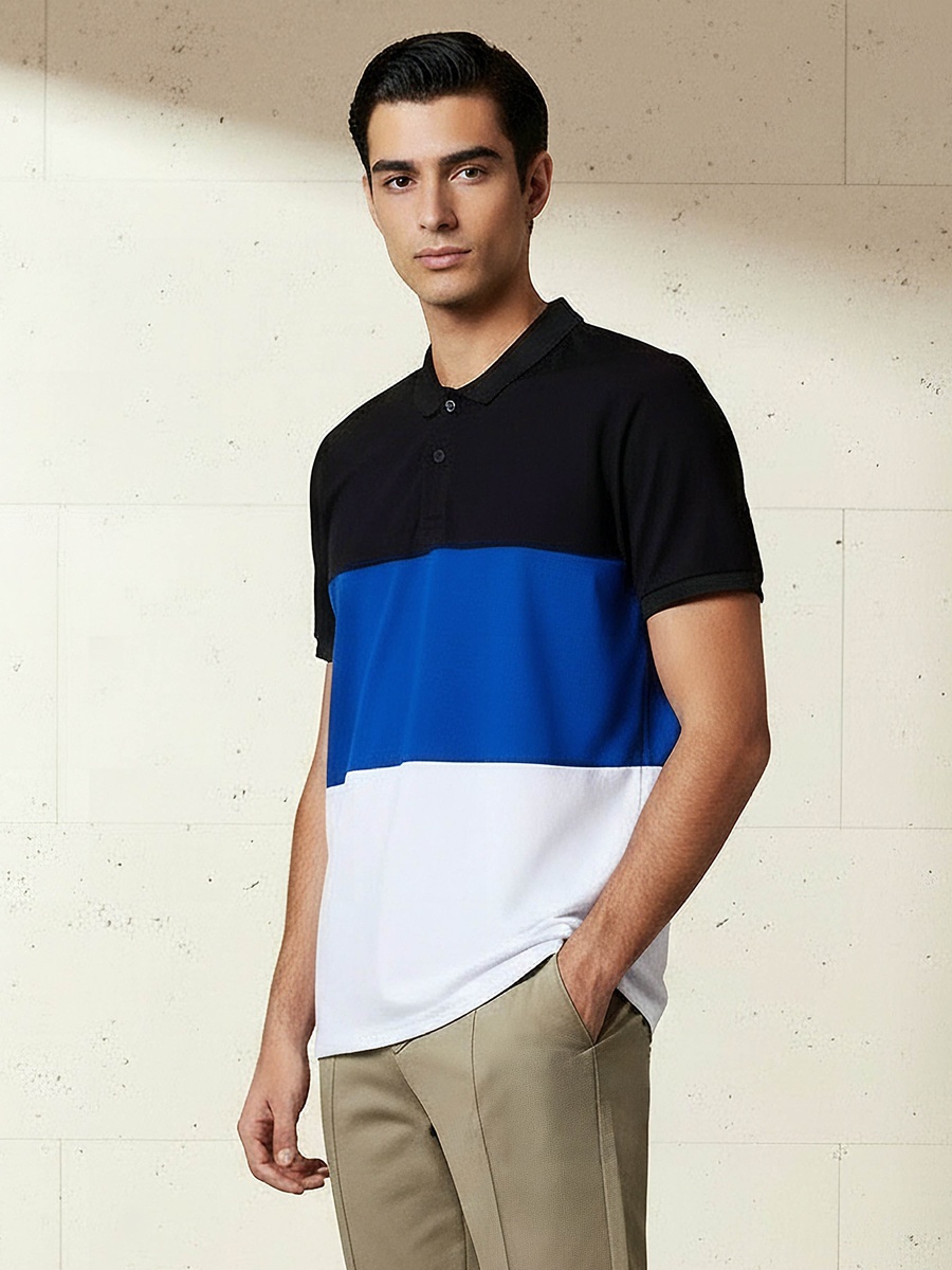 Men Short Sleeves Colourblock Polo T-Shirt
