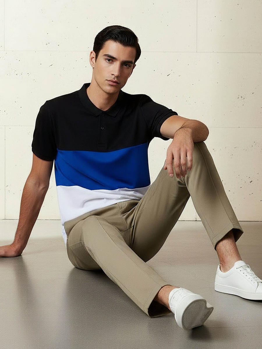 Men Short Sleeves Colourblock Polo T-Shirt