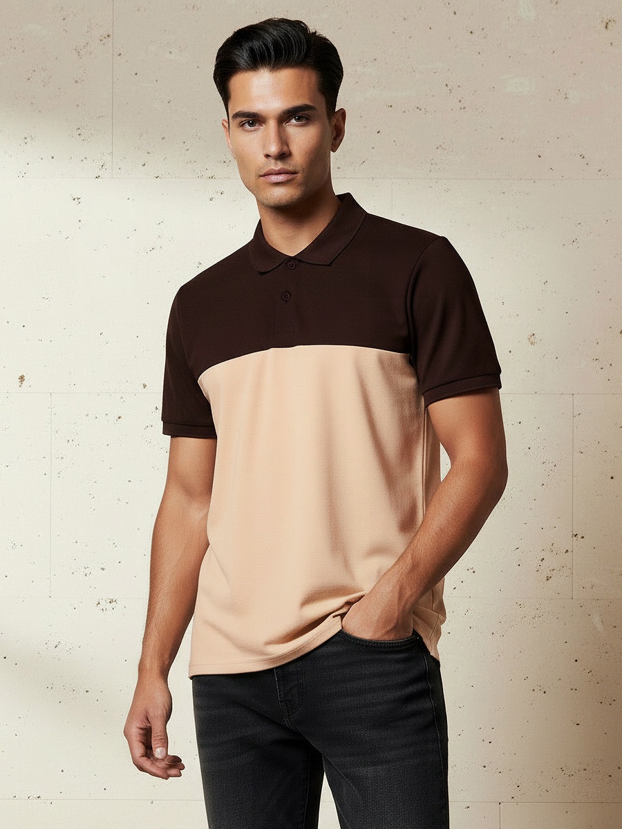 Men Short Sleeves Colourblock Polo T-Shirt