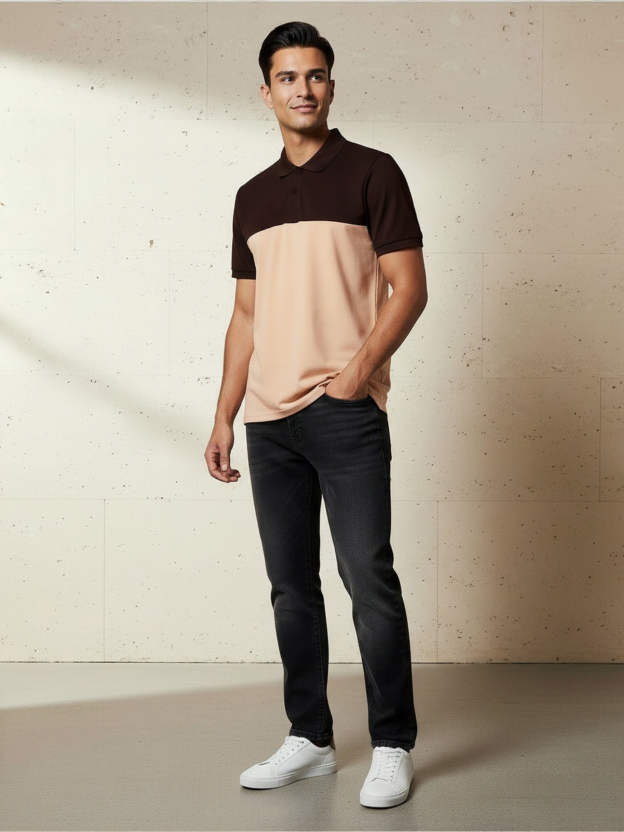 Men Short Sleeves Colourblock Polo T-Shirt