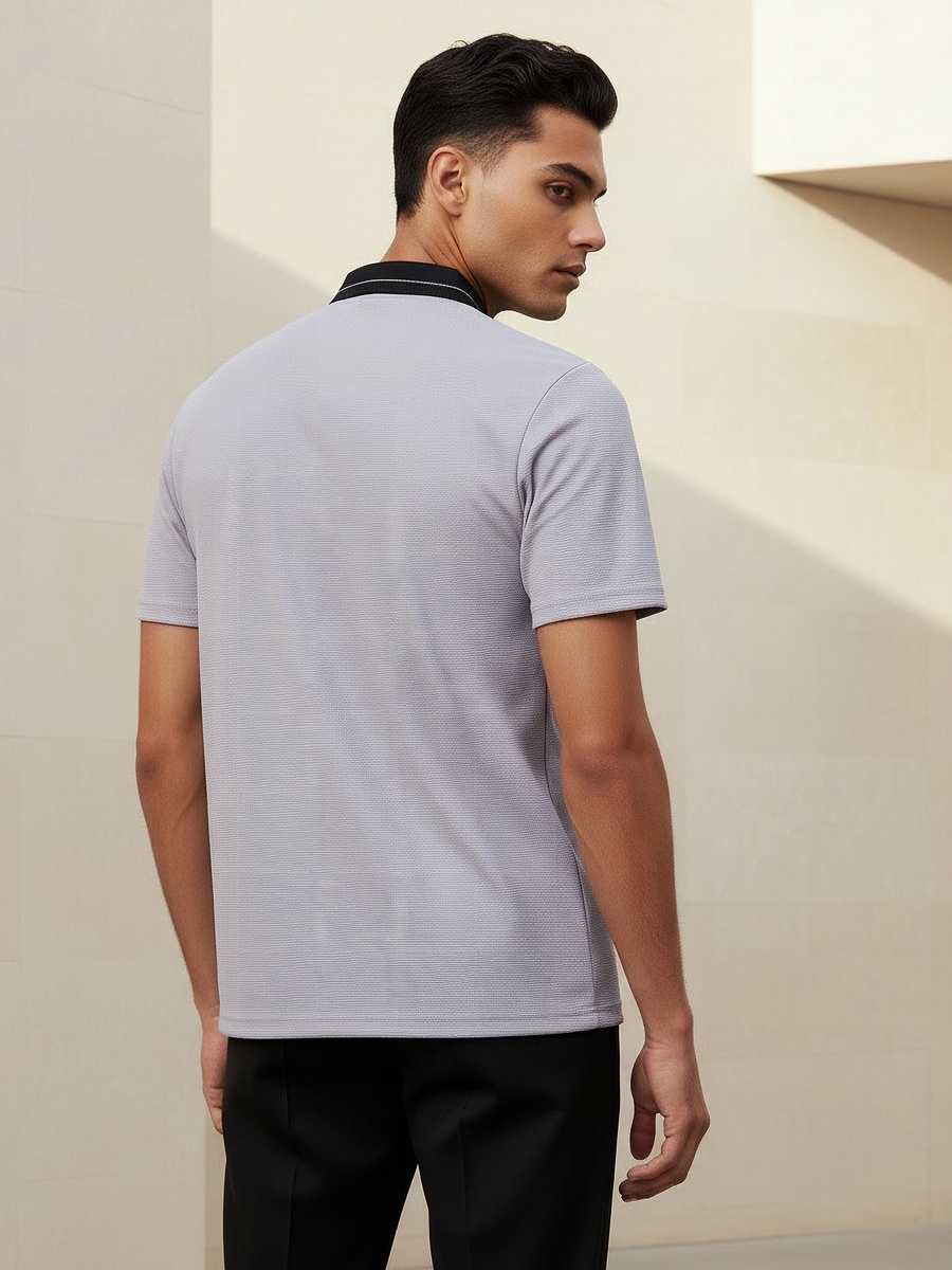 Men Short Sleeves Contrast Collar Polo T-Shirt