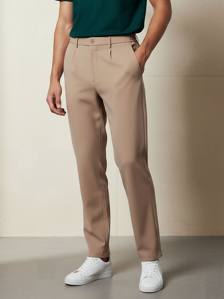 Men Regular Fit Pleated Trousers