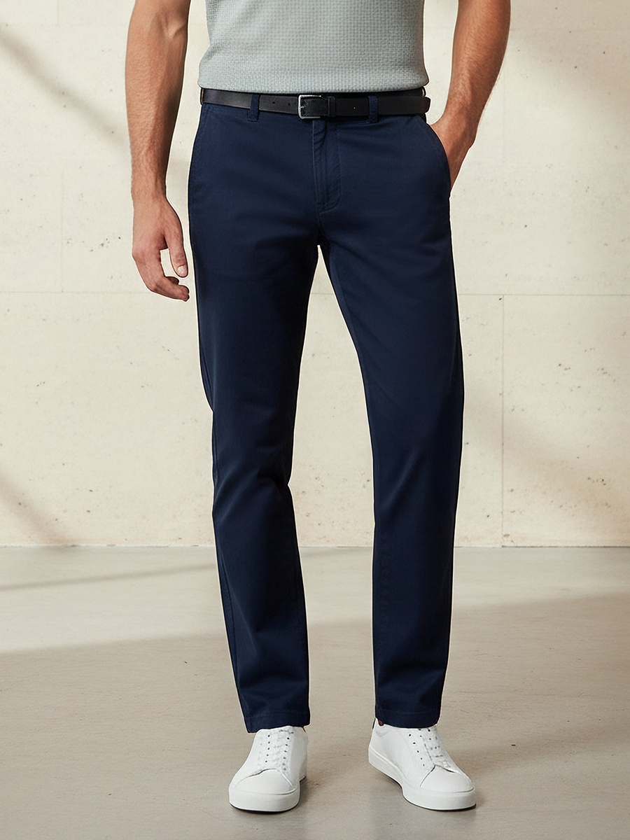 Men Slim Fit Belted Chino Pants