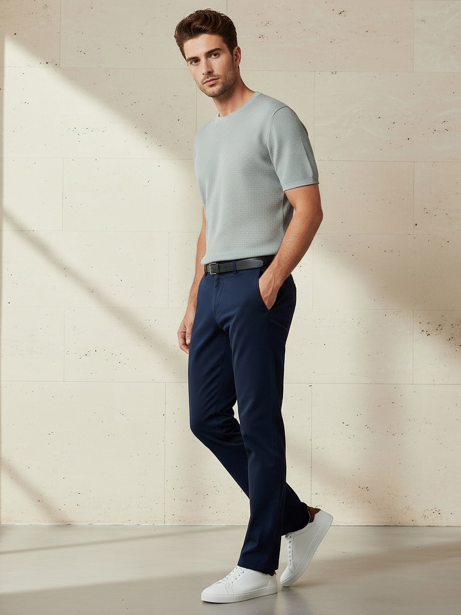 Men Slim Fit Belted Chino Pants