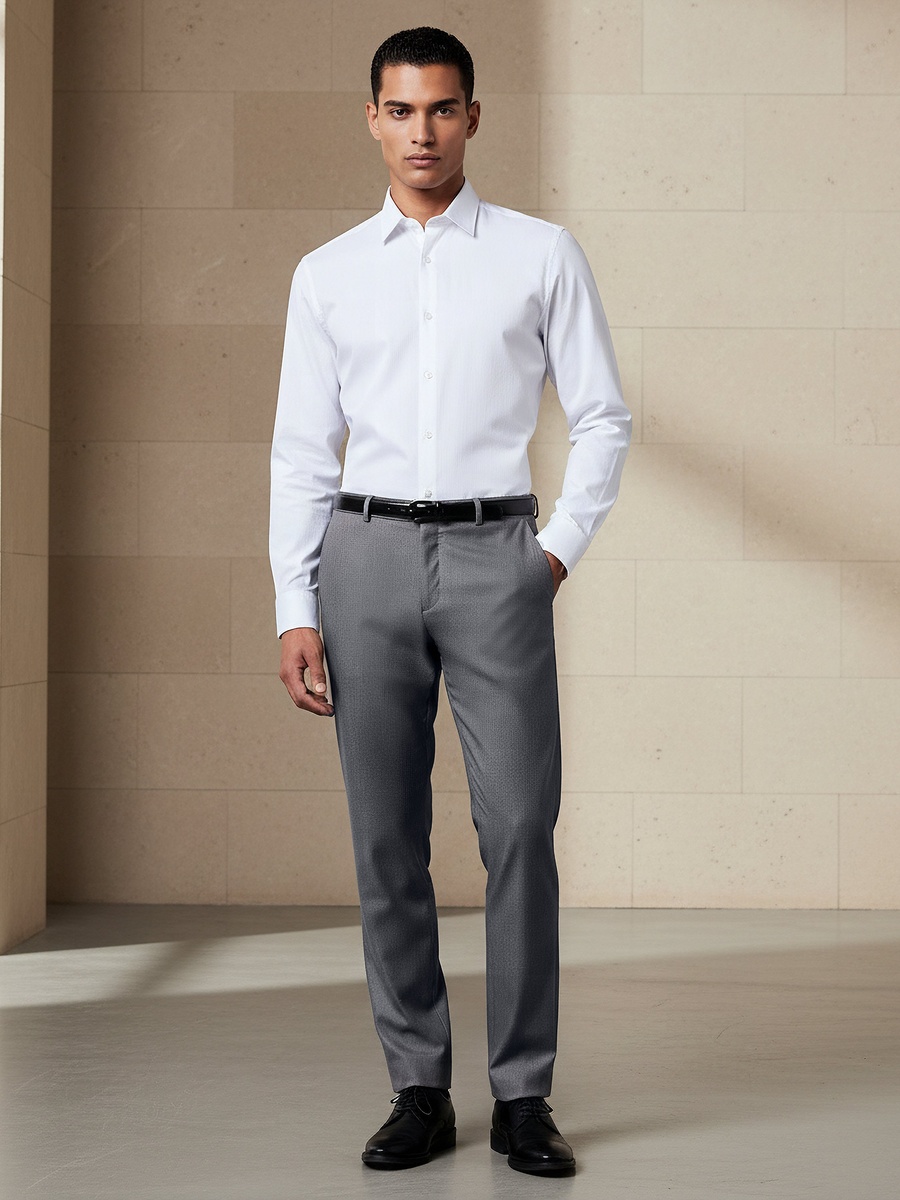 Men Slim Fit Belted Trousers