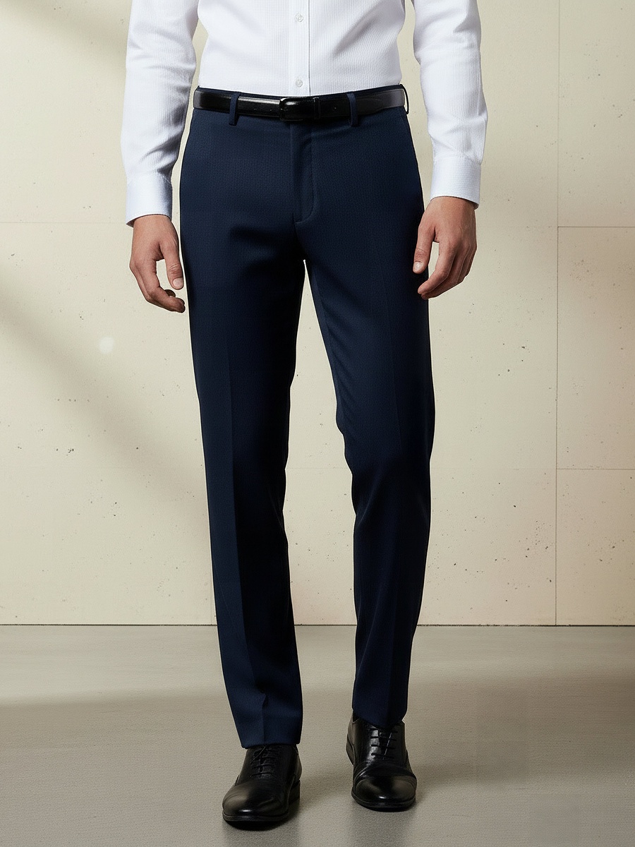 Men Slim Fit Belted Trousers