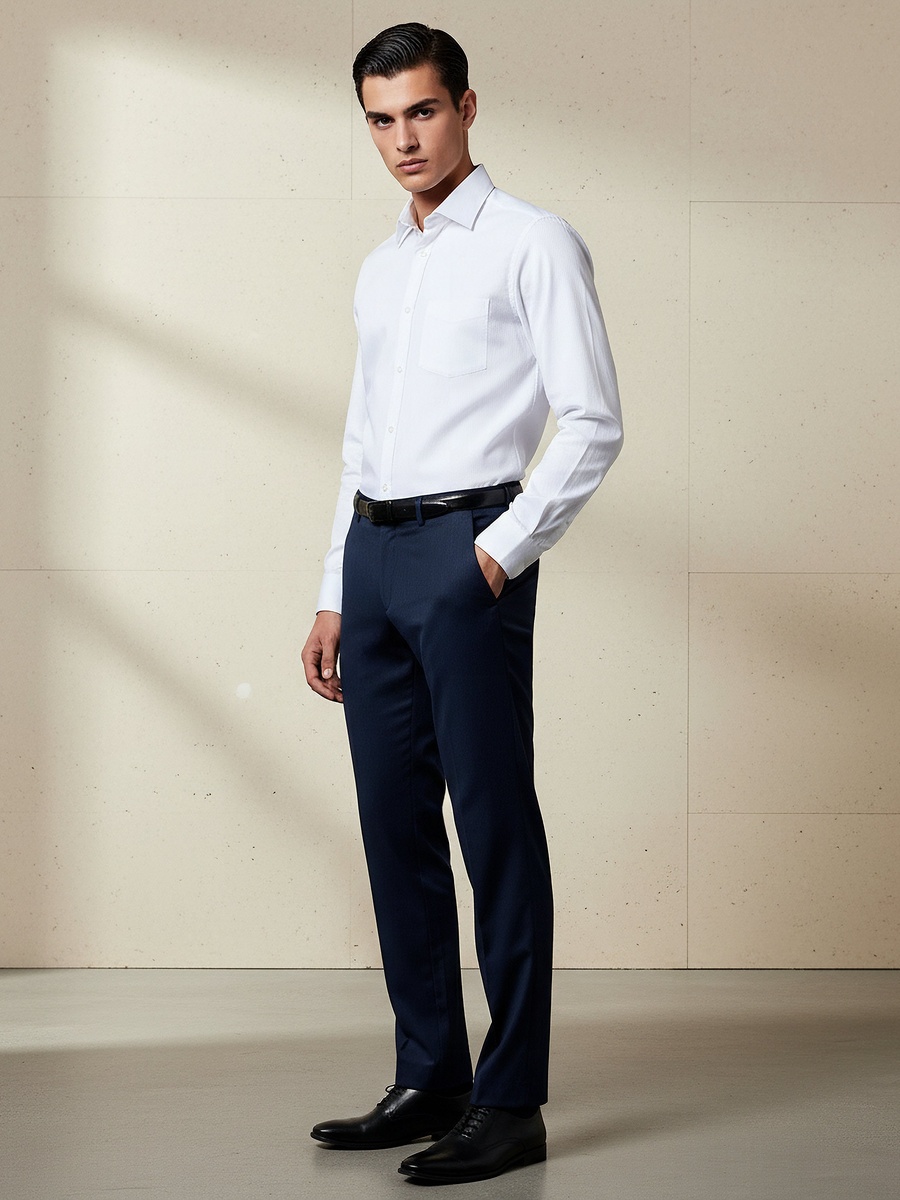 Men Slim Fit Belted Trousers