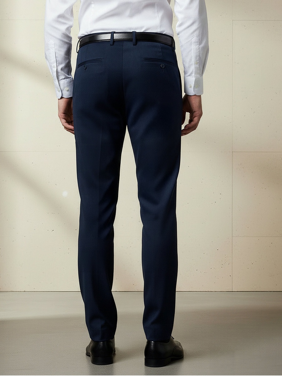 Men Slim Fit Belted Trousers