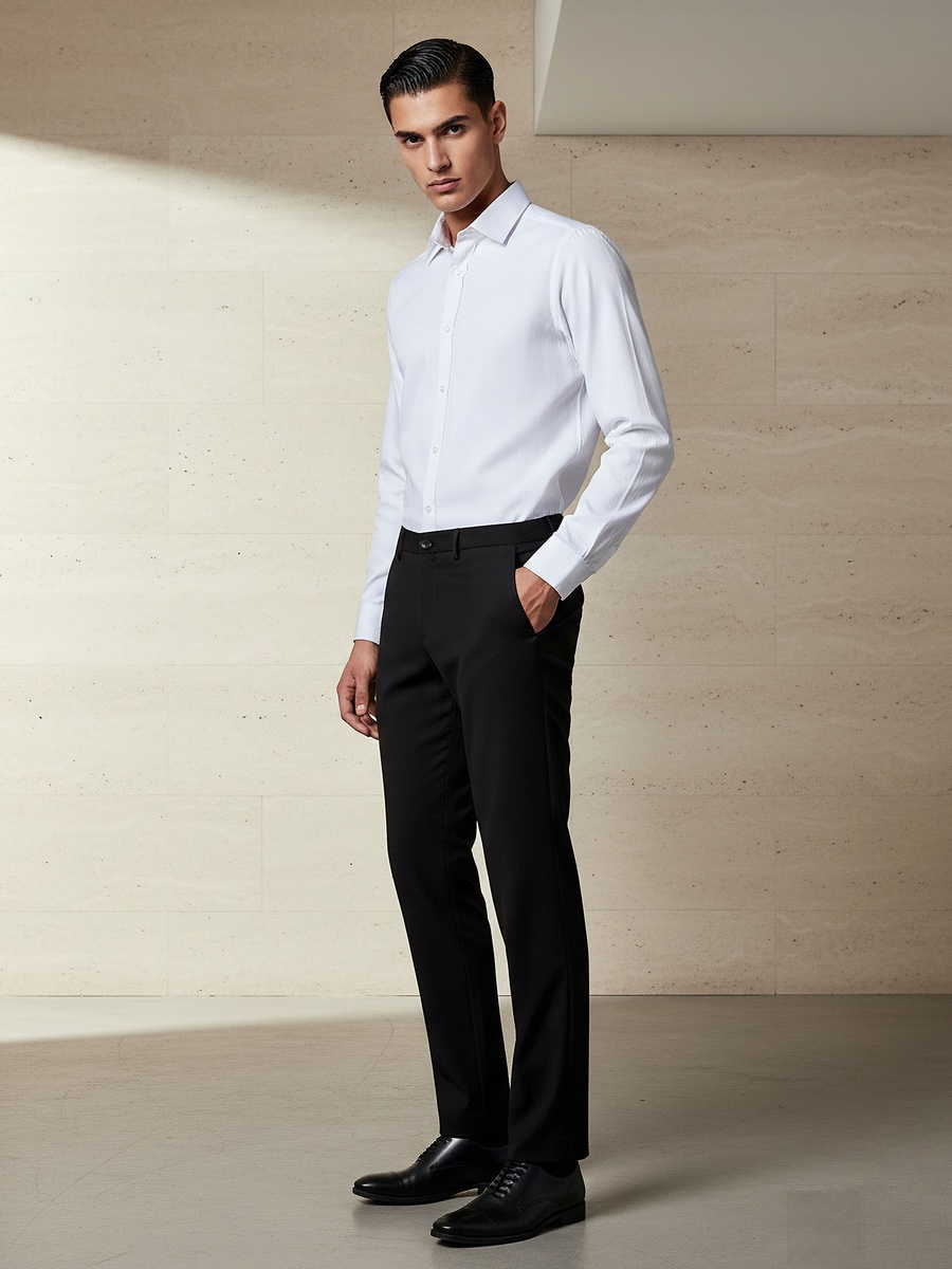 Men Regular Fit Dobby Formal Trousers
