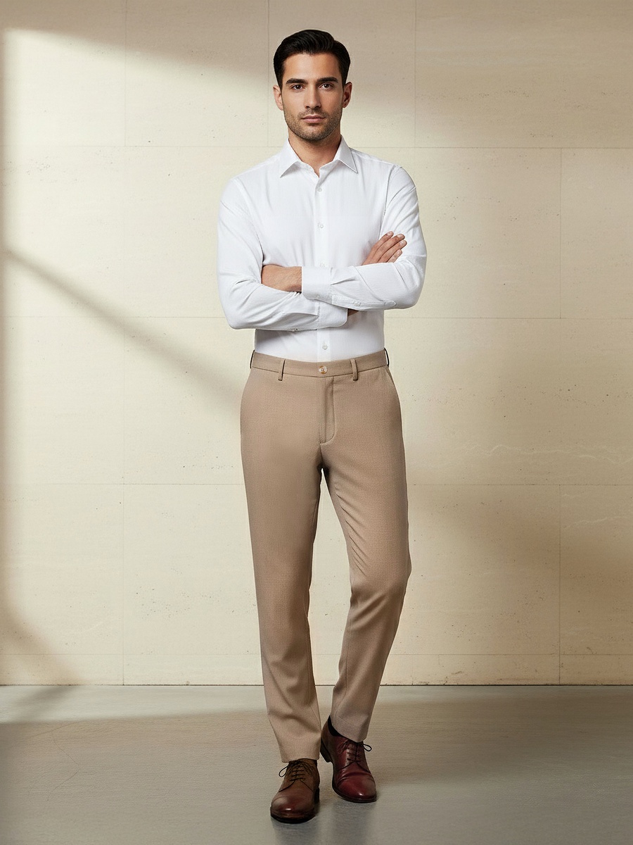 Men Regular Fit Dobby Formal Trousers