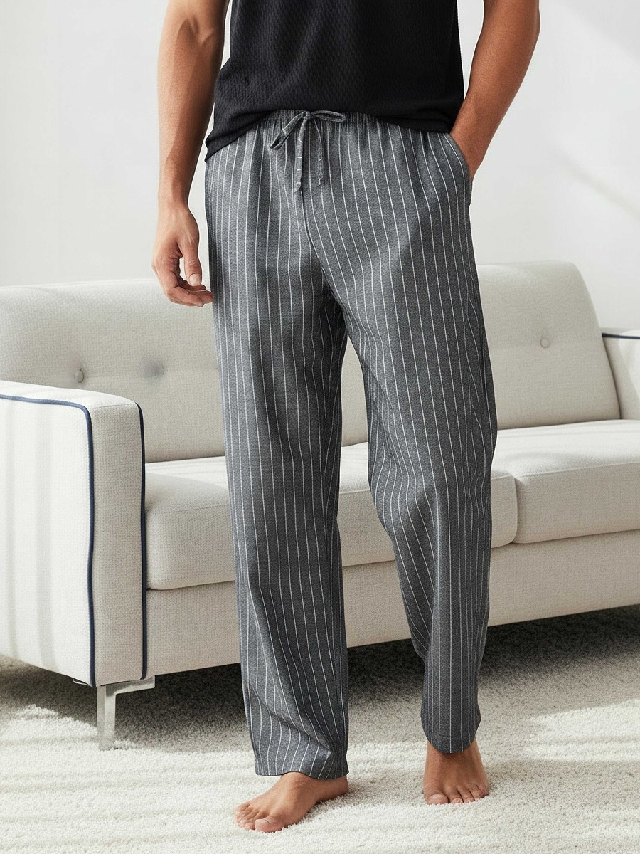Men Cotton Striped Button Front Nightwear Set