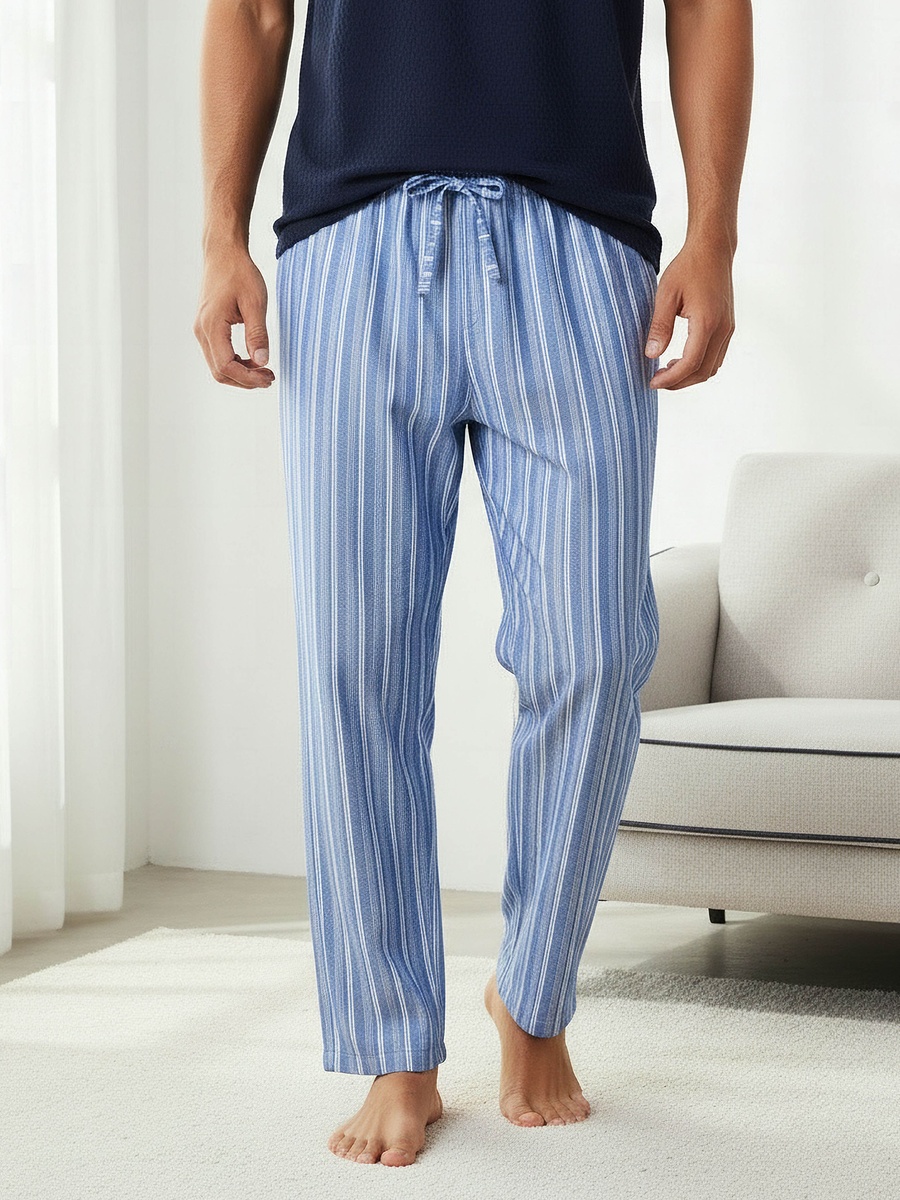 Men Cotton Striped Button Front Nightwear Set