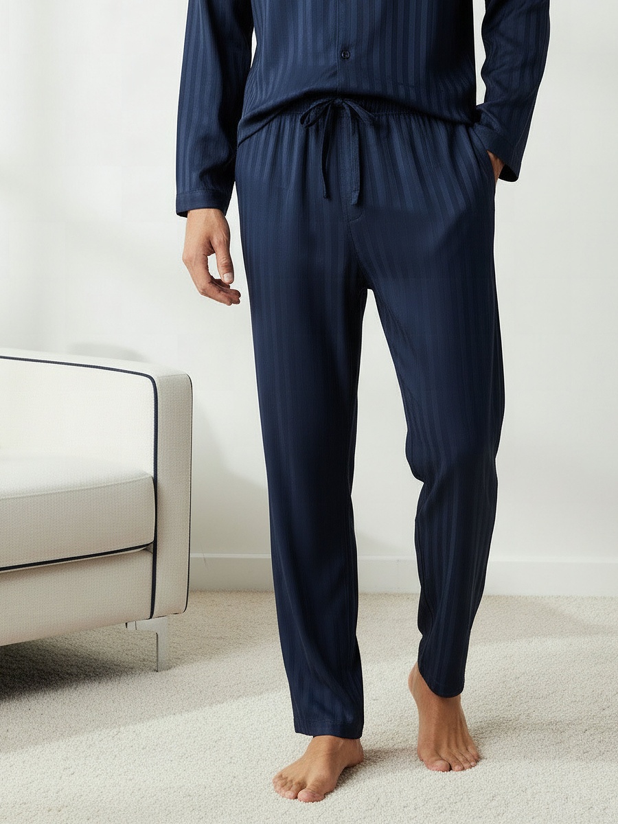 Men Modal Striped Button Front Nightwear Set