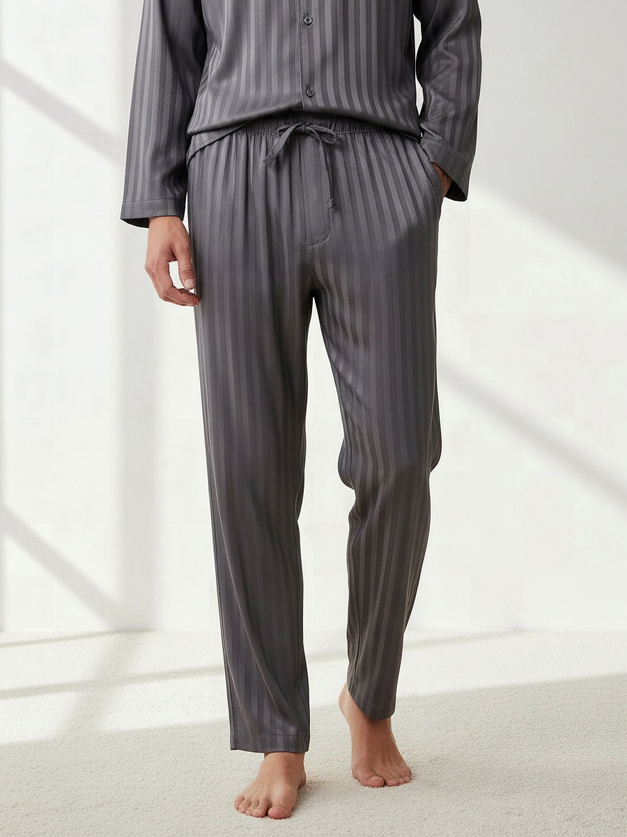 Men Modal Striped Button Front Nightwear Set