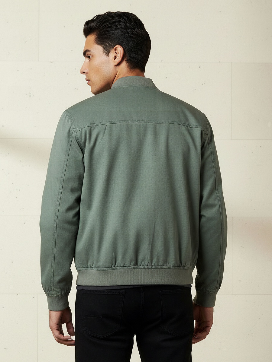 Men Regular Fit Twill Bomber Jacket