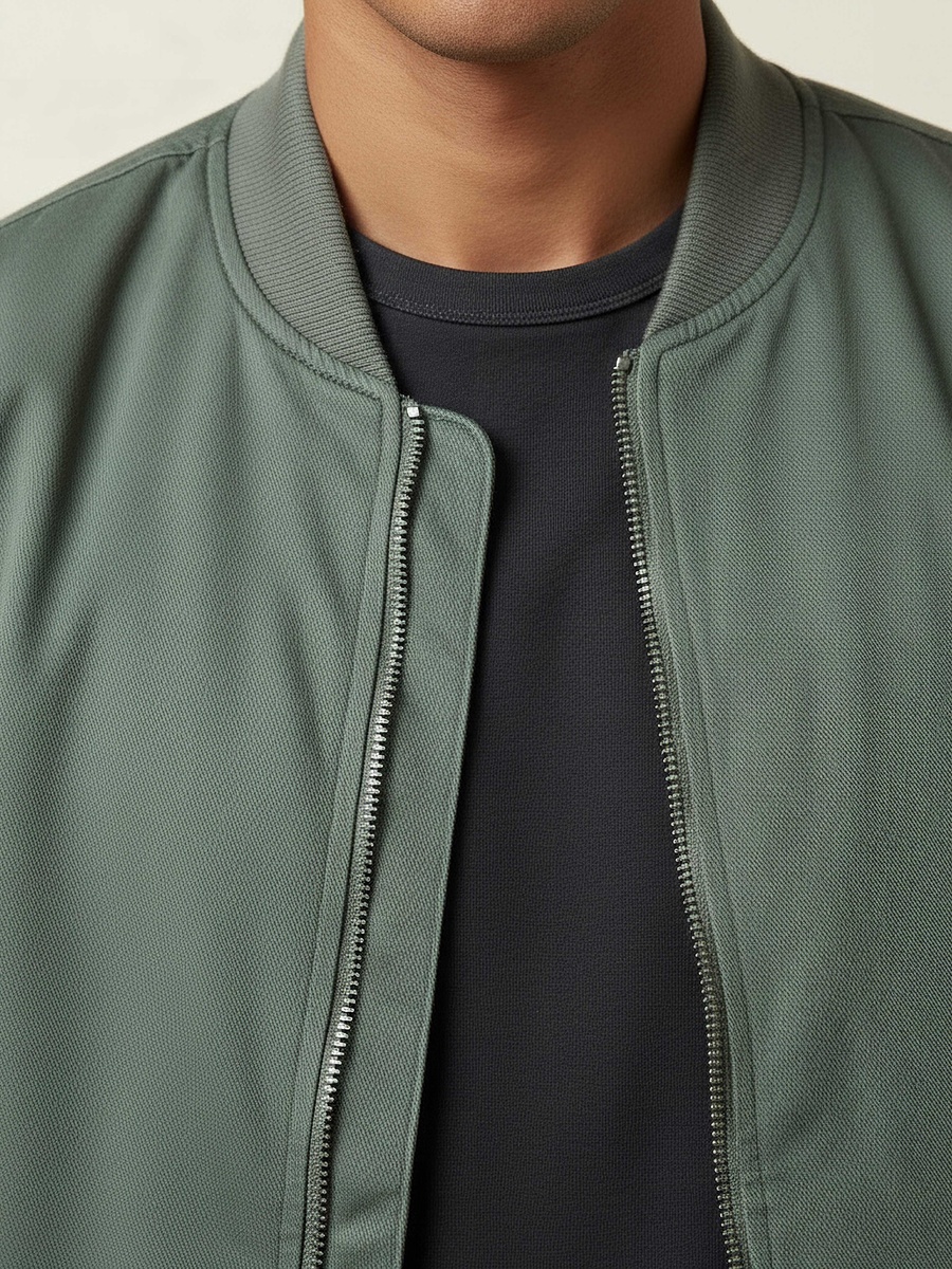 Men Regular Fit Twill Bomber Jacket