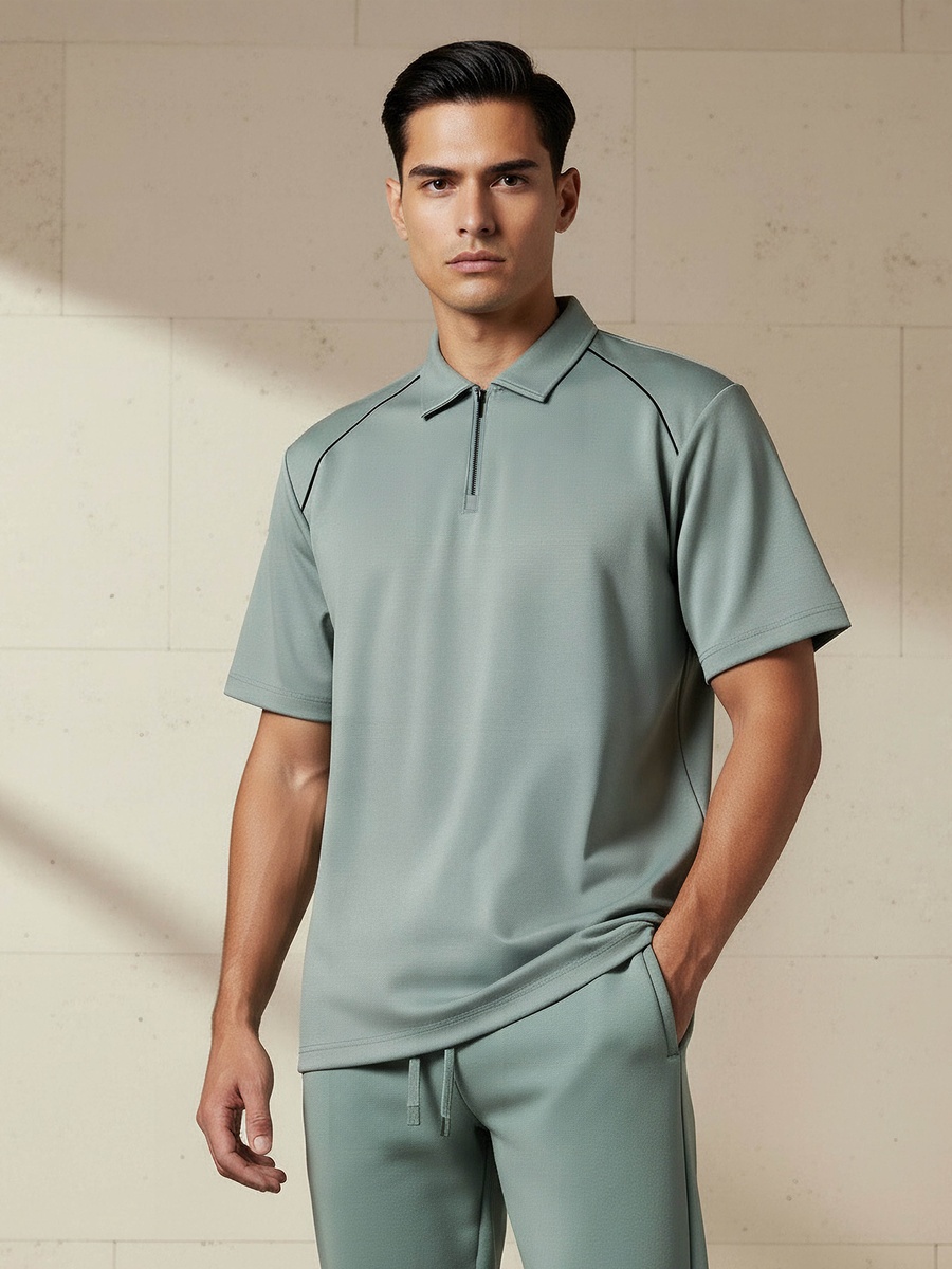 Men Half Zip Polo T-Shirt