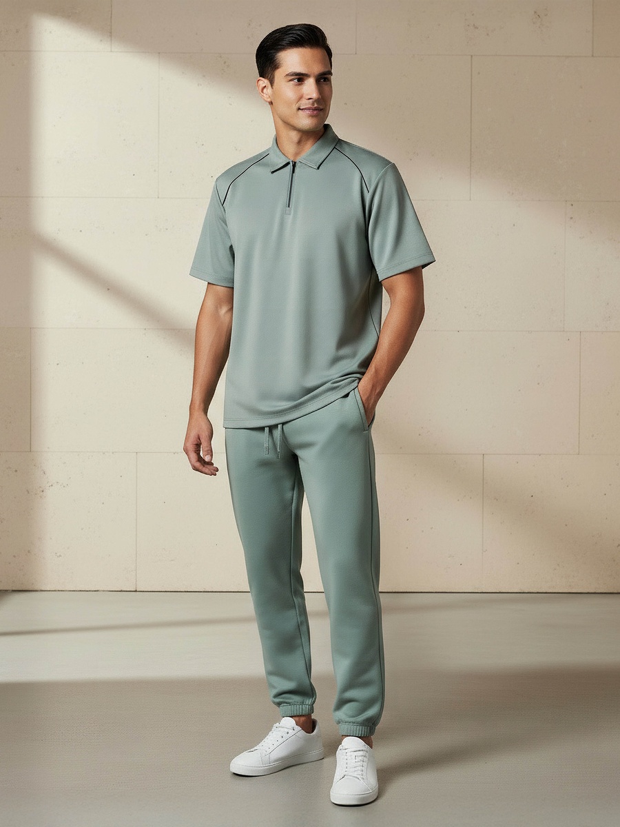 Men Half Zip Polo T-Shirt