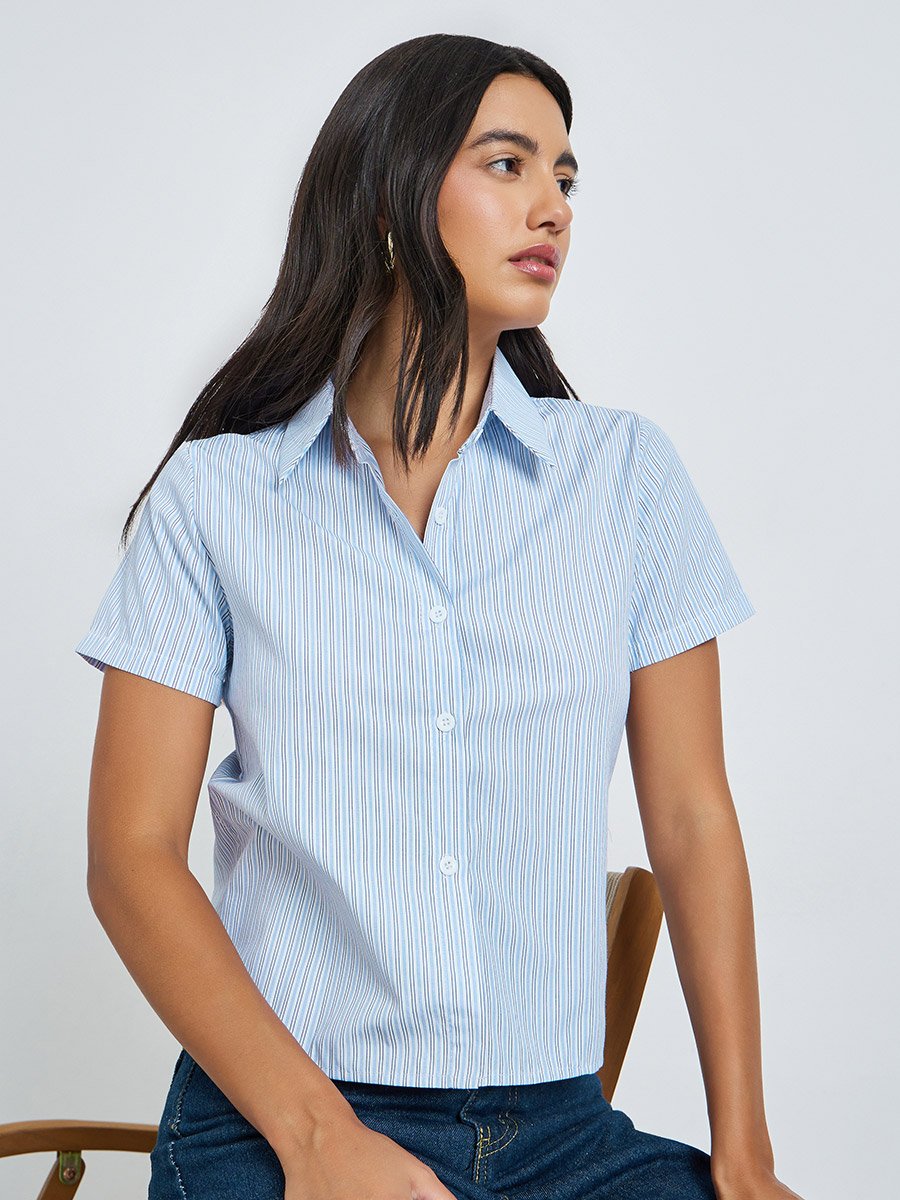 Blue Striped Short Sleeve Shirt
