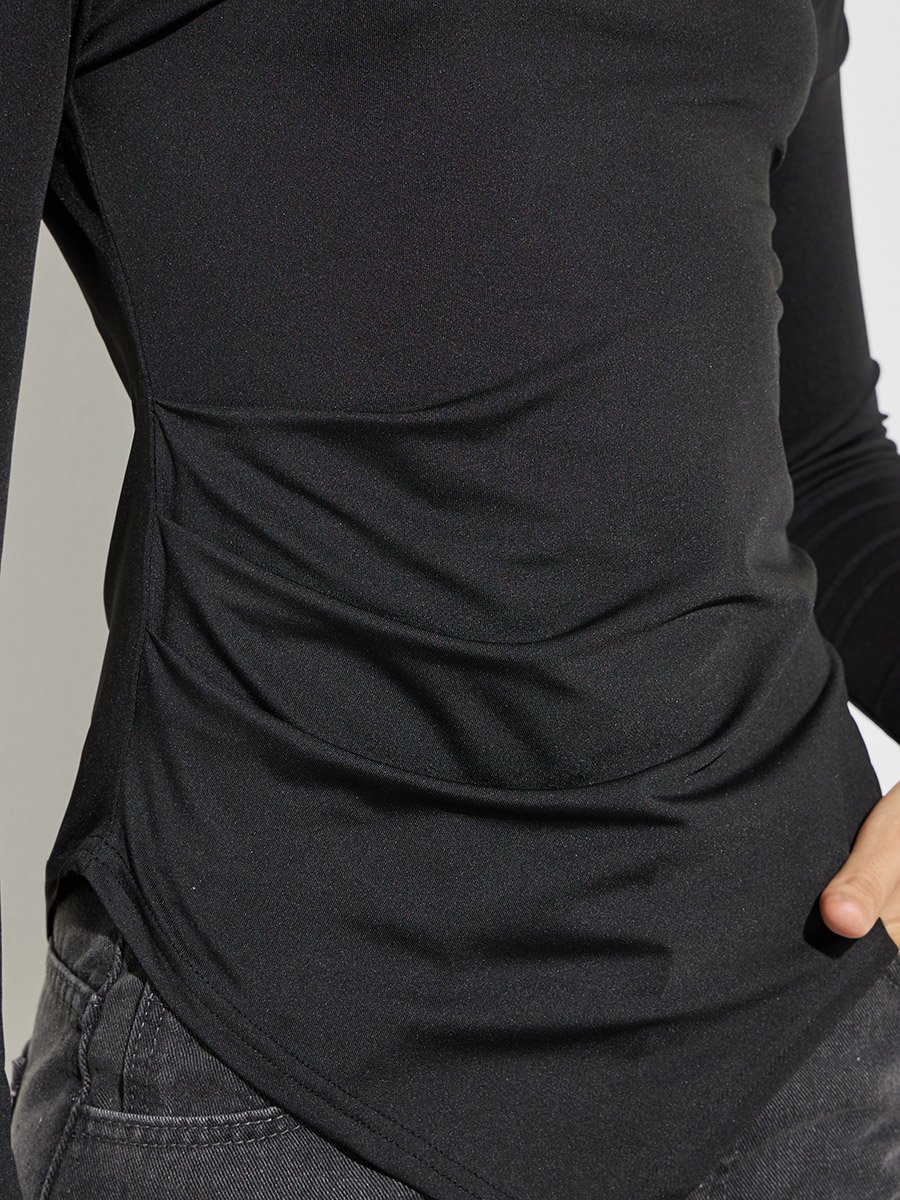 Black Asymmetric Shoulder Long Sleeve Top