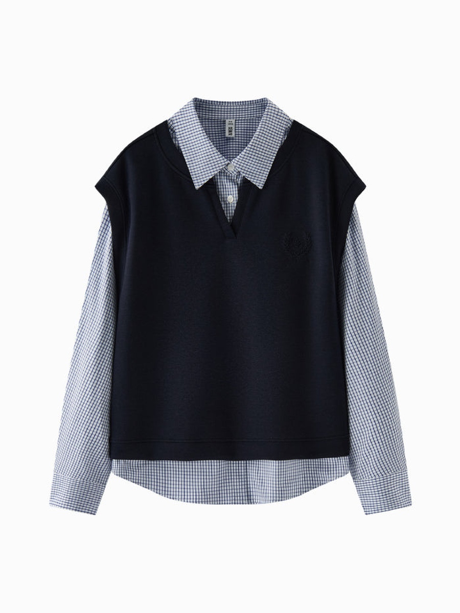 Women Striped Shirt with Sleeveless Overlay
