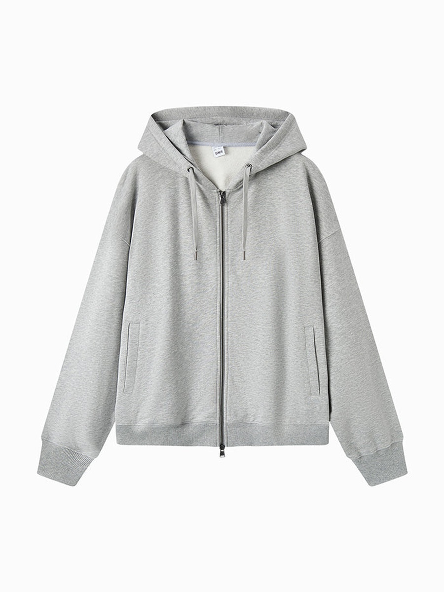 Solid Colored Zip-Through Hoodie