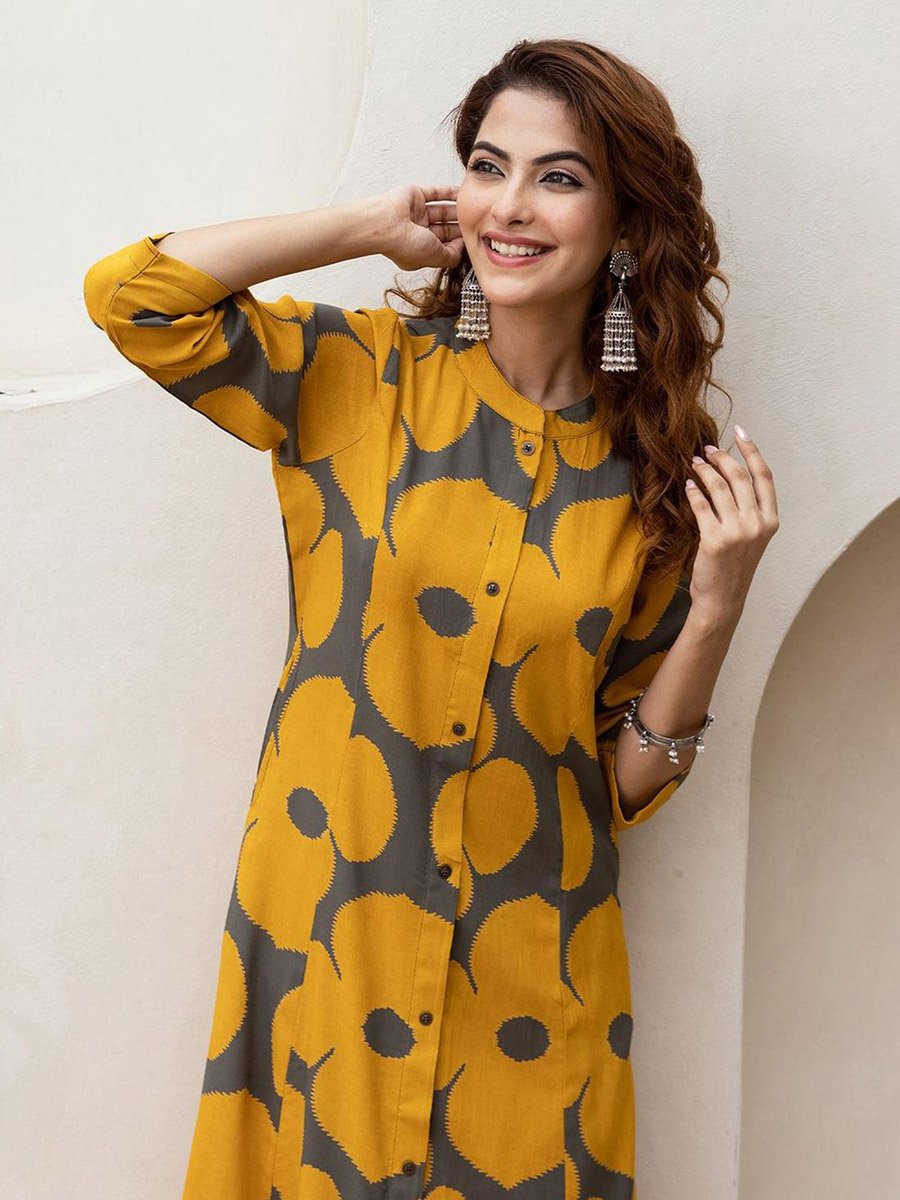Yellow 100% Cotton Printed Straight Fit Kurta Set
