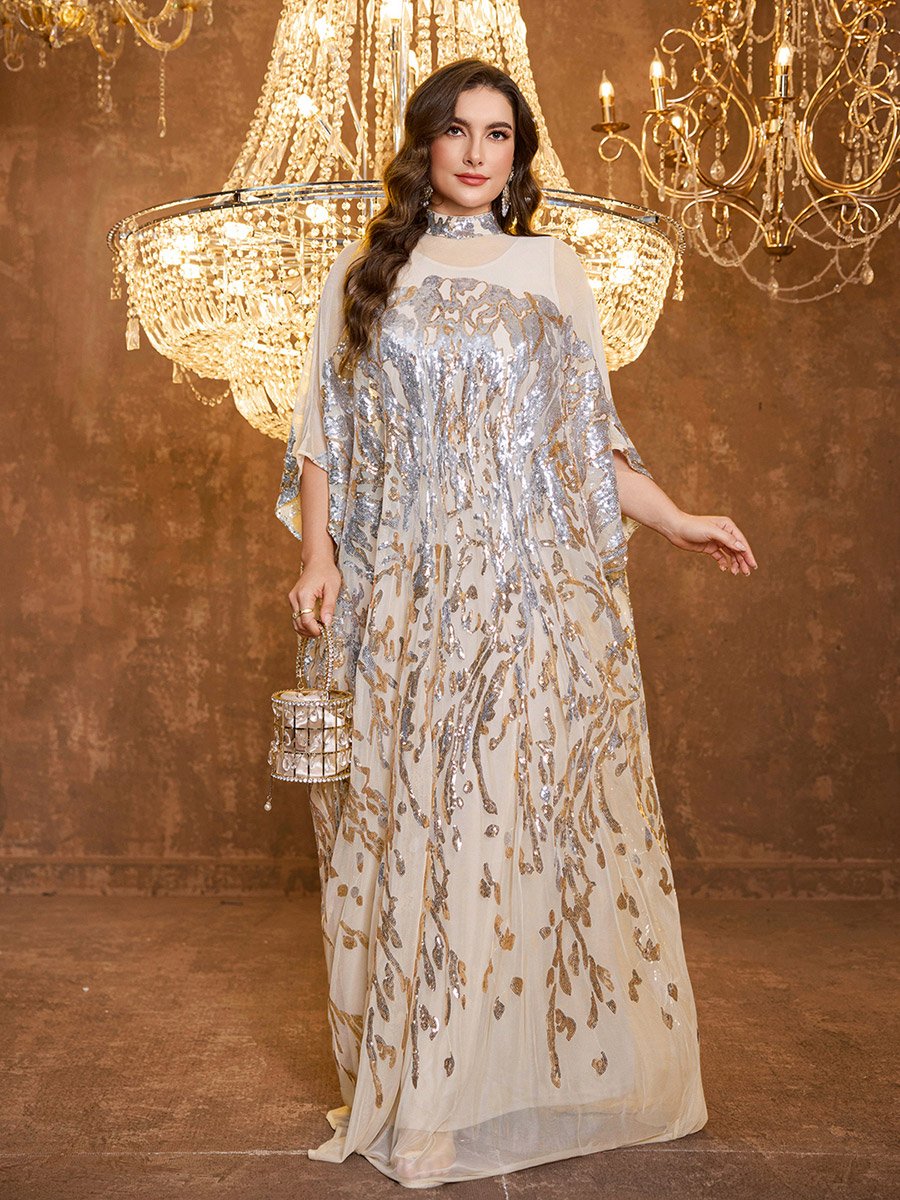 beige kaftan dress Plus Size Embellished Sequin Maxi For Women at Saudi Size:XL-Classic floral ball gown Red Dress Happy Birthday dry clean