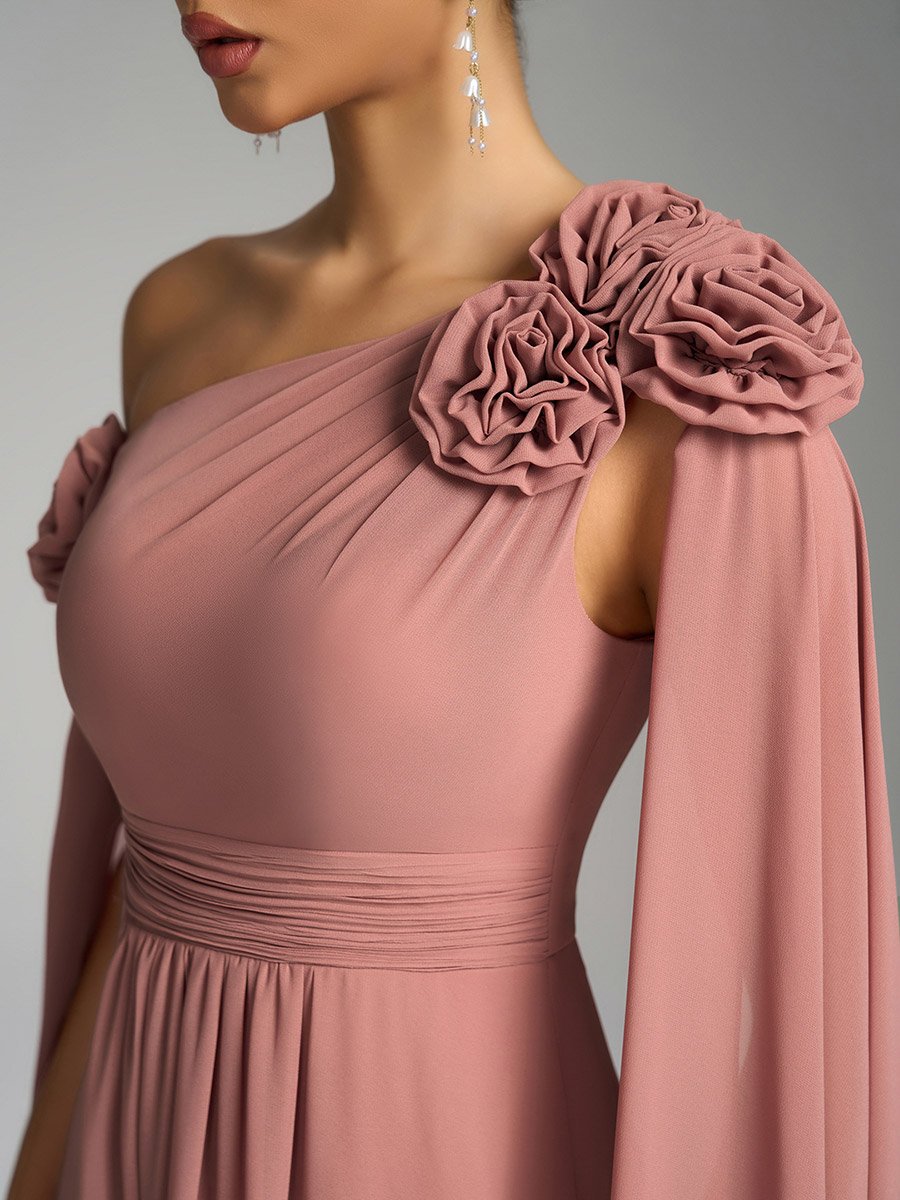 Pink Floral Cape Sleeves Maxi Dress