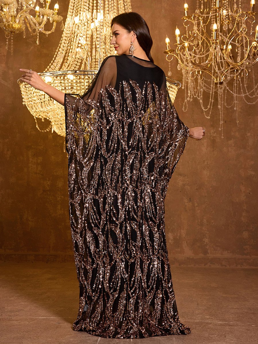 Sequin Detail Batwing Sleeve Kimono with Inner Maxi Dress Set