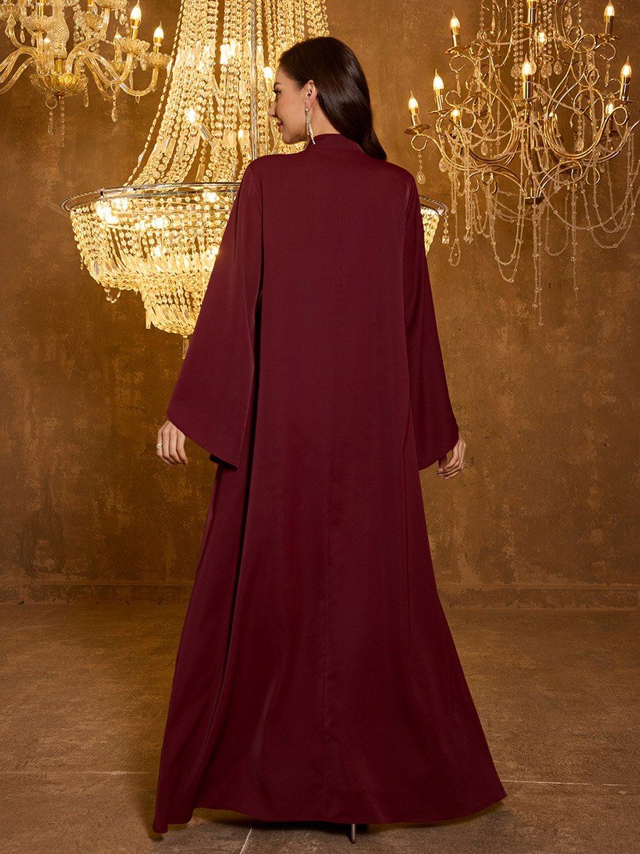 Burgundy Floral Embroidery A-Line Jalabiya