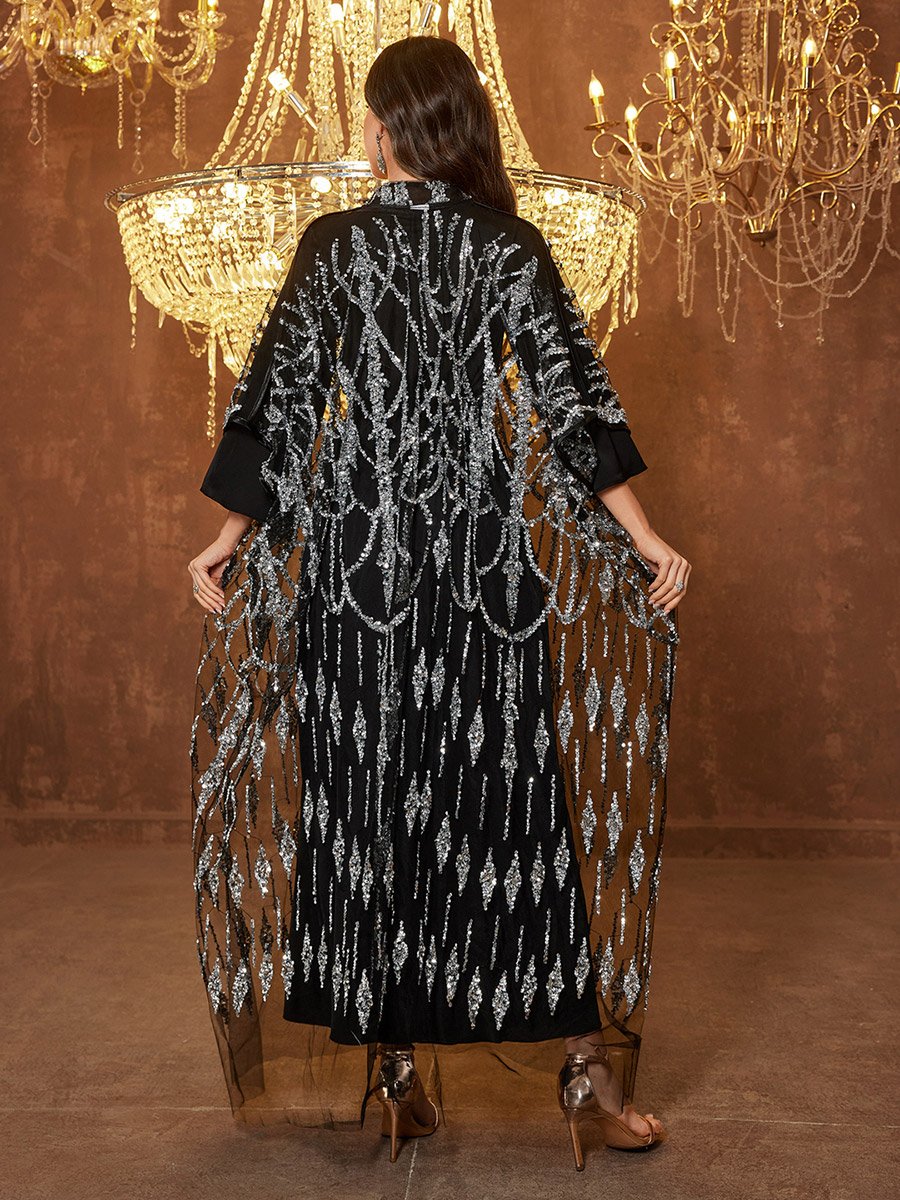 Black Sequin Cape and Maxi Dress Co-ord Set