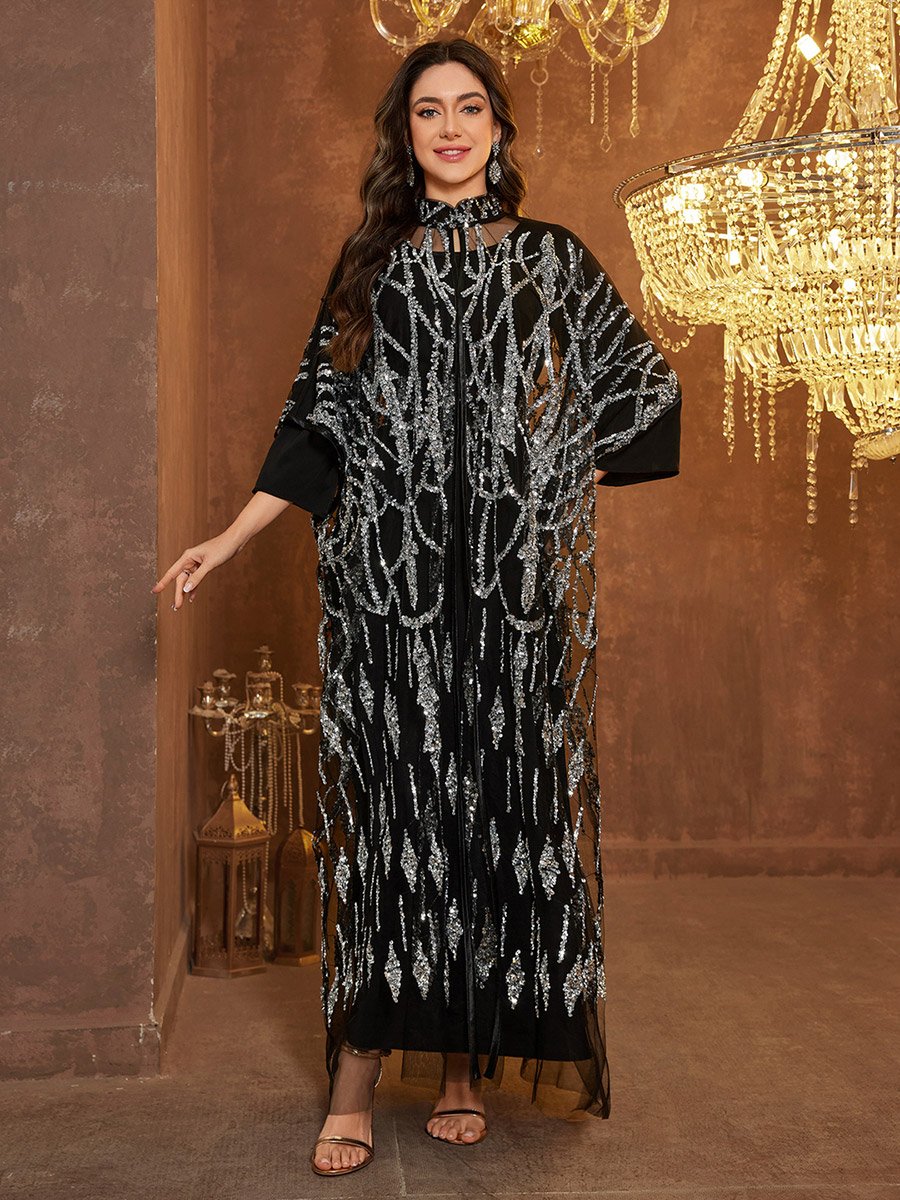 Black Sequin Cape and Maxi Dress Co-ord Set