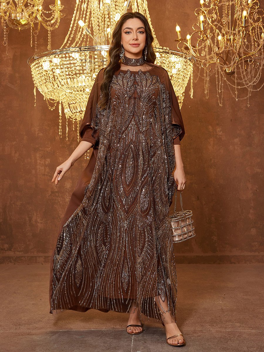 Coffee Brown Embellished Maxi Kaftan