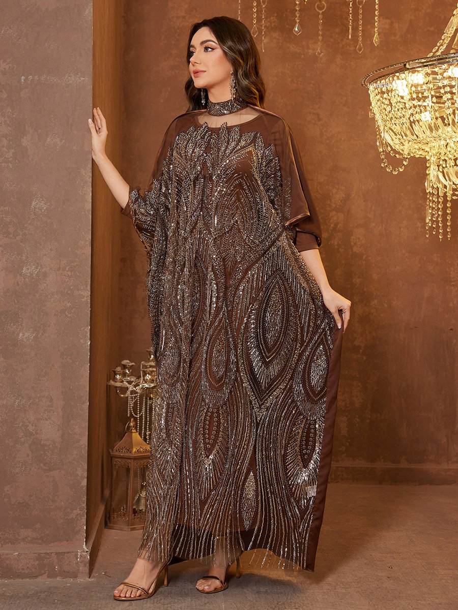 Coffee Brown Embellished Maxi Kaftan
