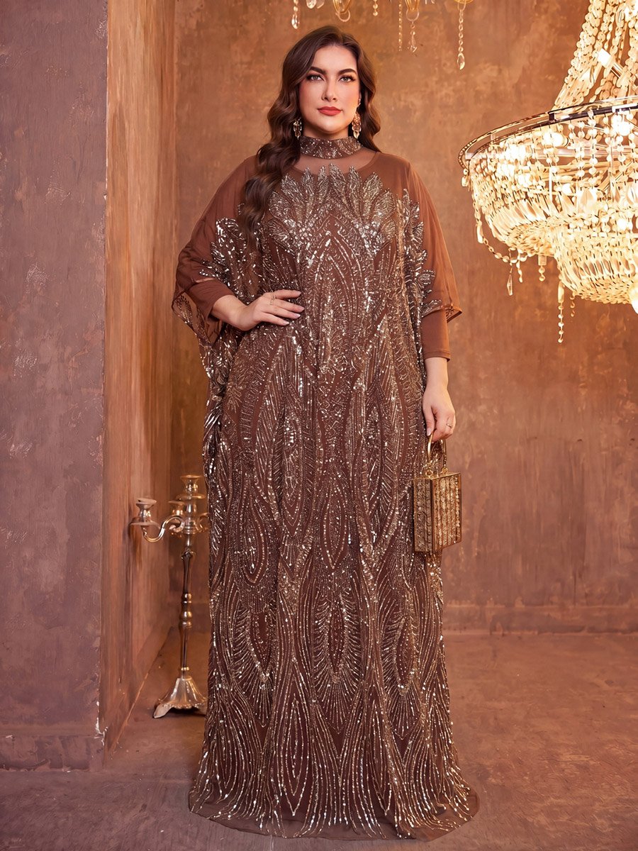 Plus Size Coffee Brown Sequin Kaftan