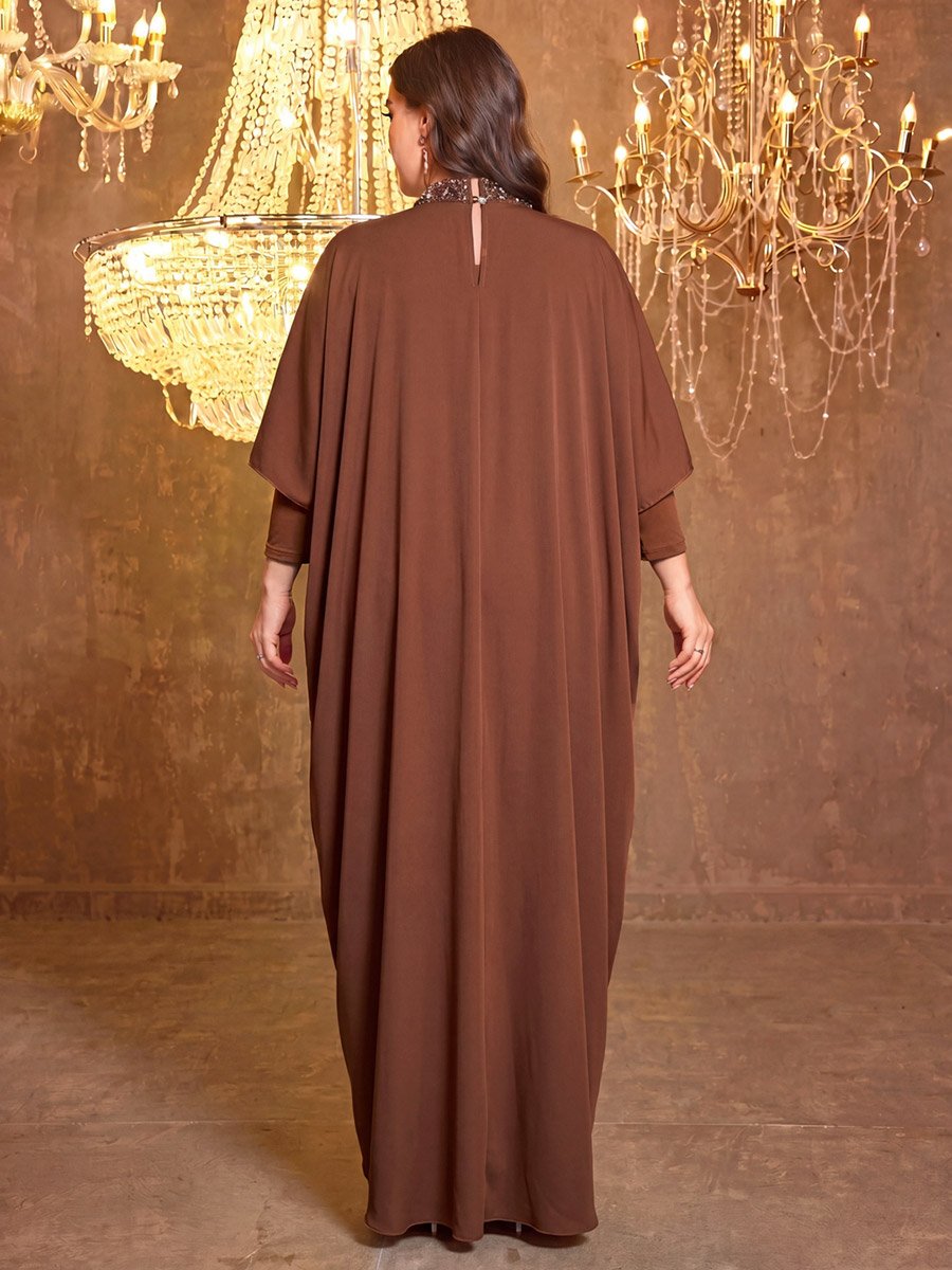 Plus Size Coffee Brown Sequin Kaftan