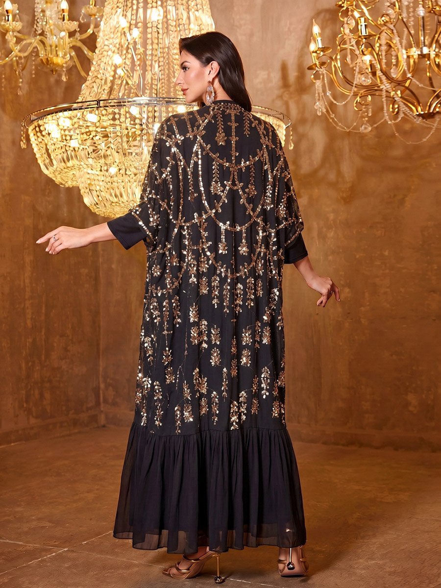 Black Sequined Cape and Maxi Dress Co-Ord Set
